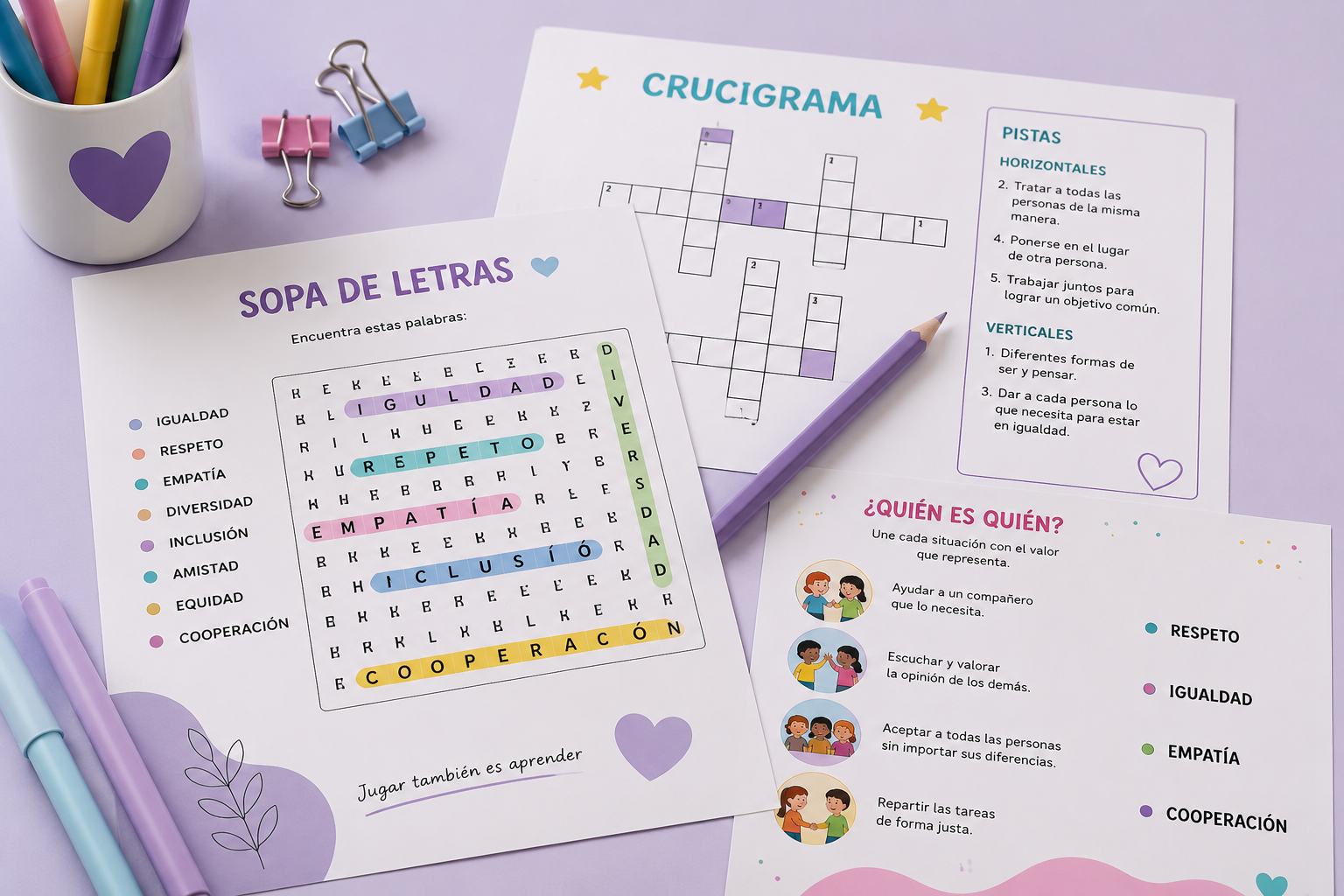 Pasatiempos y juegos educativos sobre igualdad